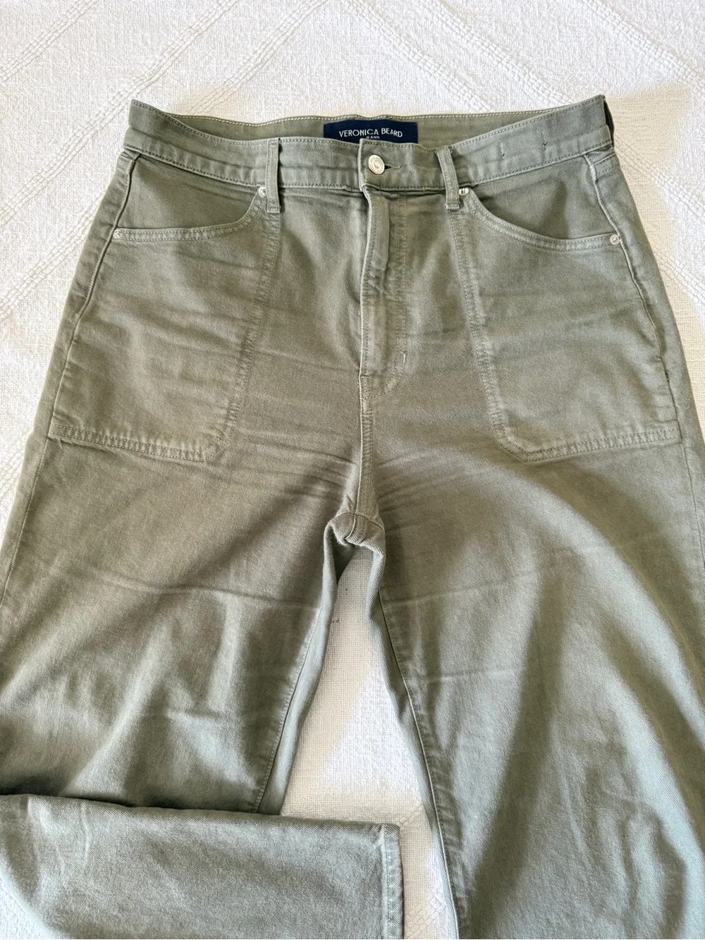 Like New! Veronica Beard Crosbie High Waist Crop Wide Leg Green Jeans Size 31/12 - Picture 6 of 12